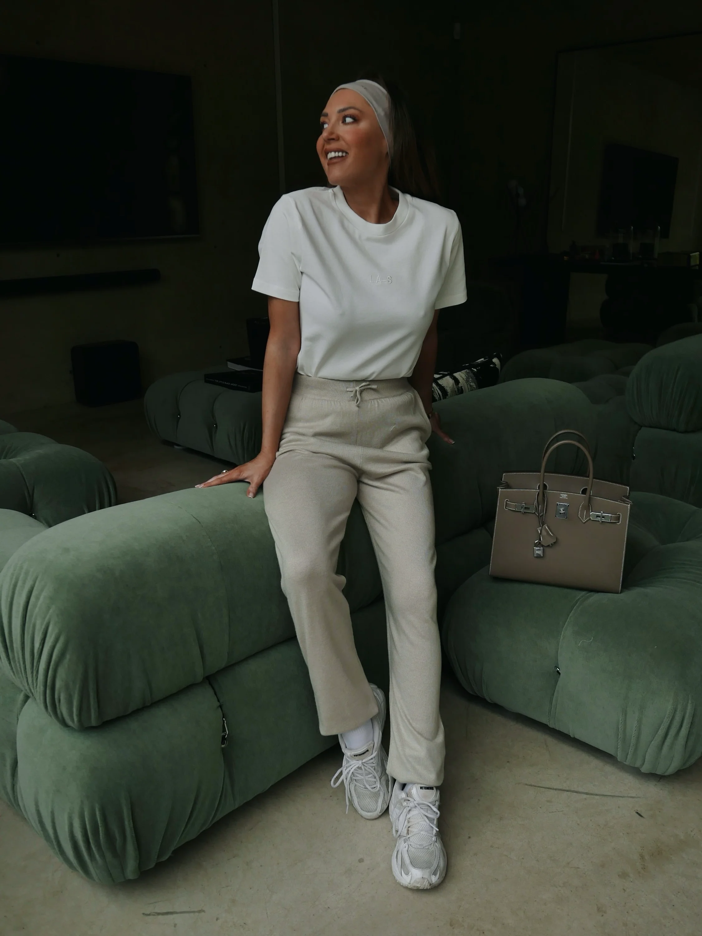'LOULOU' CASHMERE BLEND CUFF DETAIL KNITTED JOGGERS OAT BEIGE - Image 2