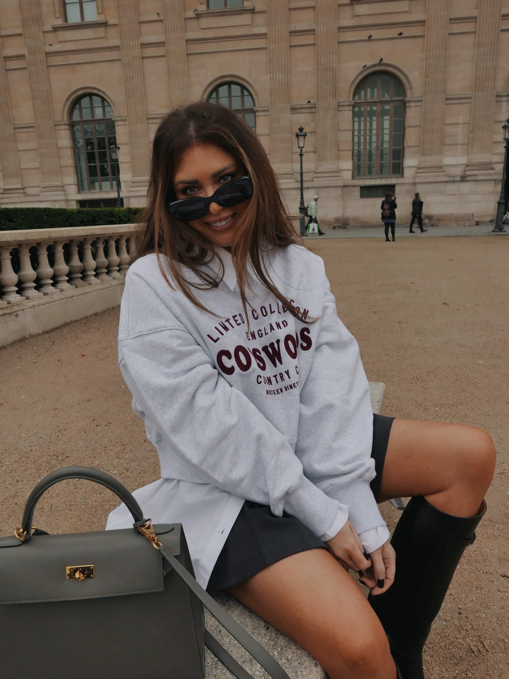 ‘COTSWOLDS' EMBROIDERED CROPPED SWEATSHIRT LIGHT GREY MARL - Image 3