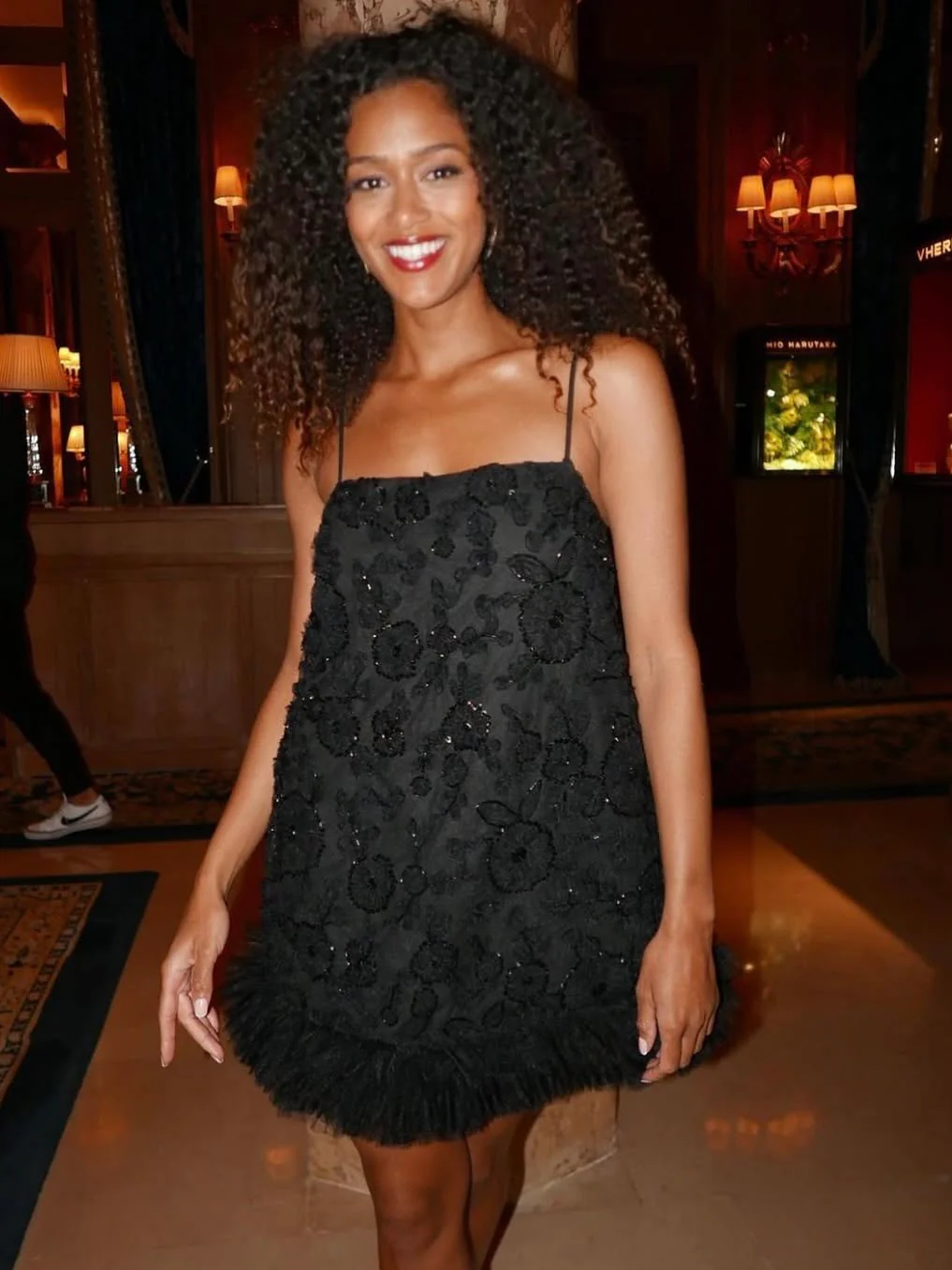 'FROU-FROU' EMBELLISHED SQUARE NECK MINI SLIP DRESS BLACK - Image 3