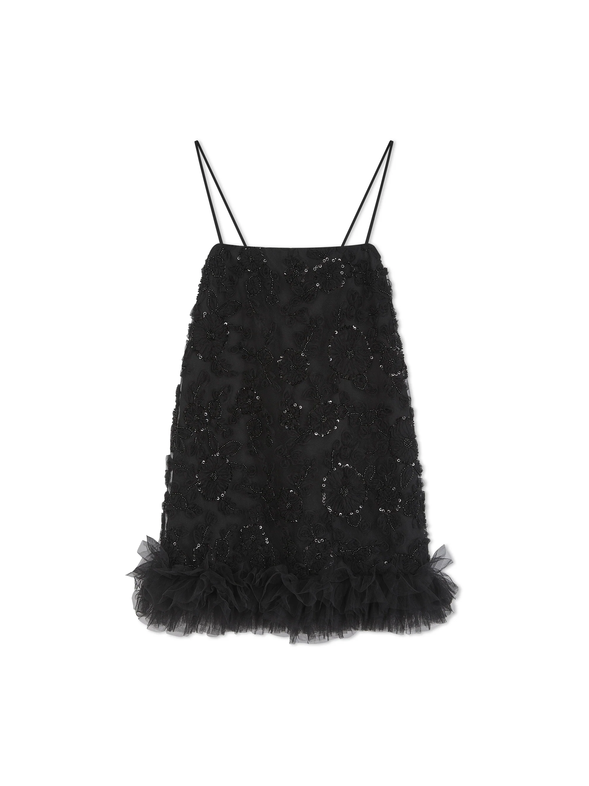'FROU-FROU' EMBELLISHED SQUARE NECK MINI SLIP DRESS BLACK - Image 4