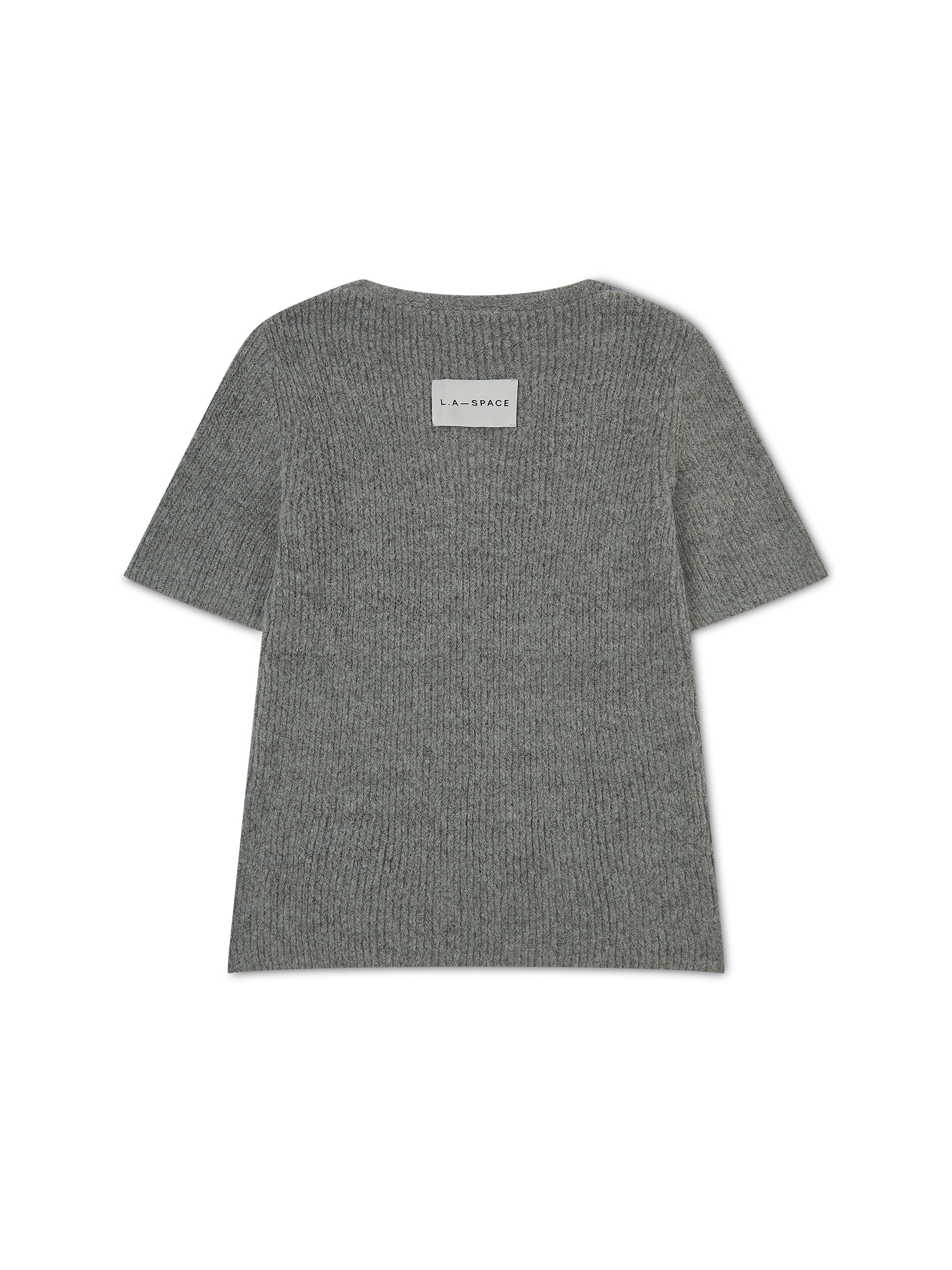 'CALME' TEXTURED KNIT V-NECK T-SHIRT GREY - Image 4