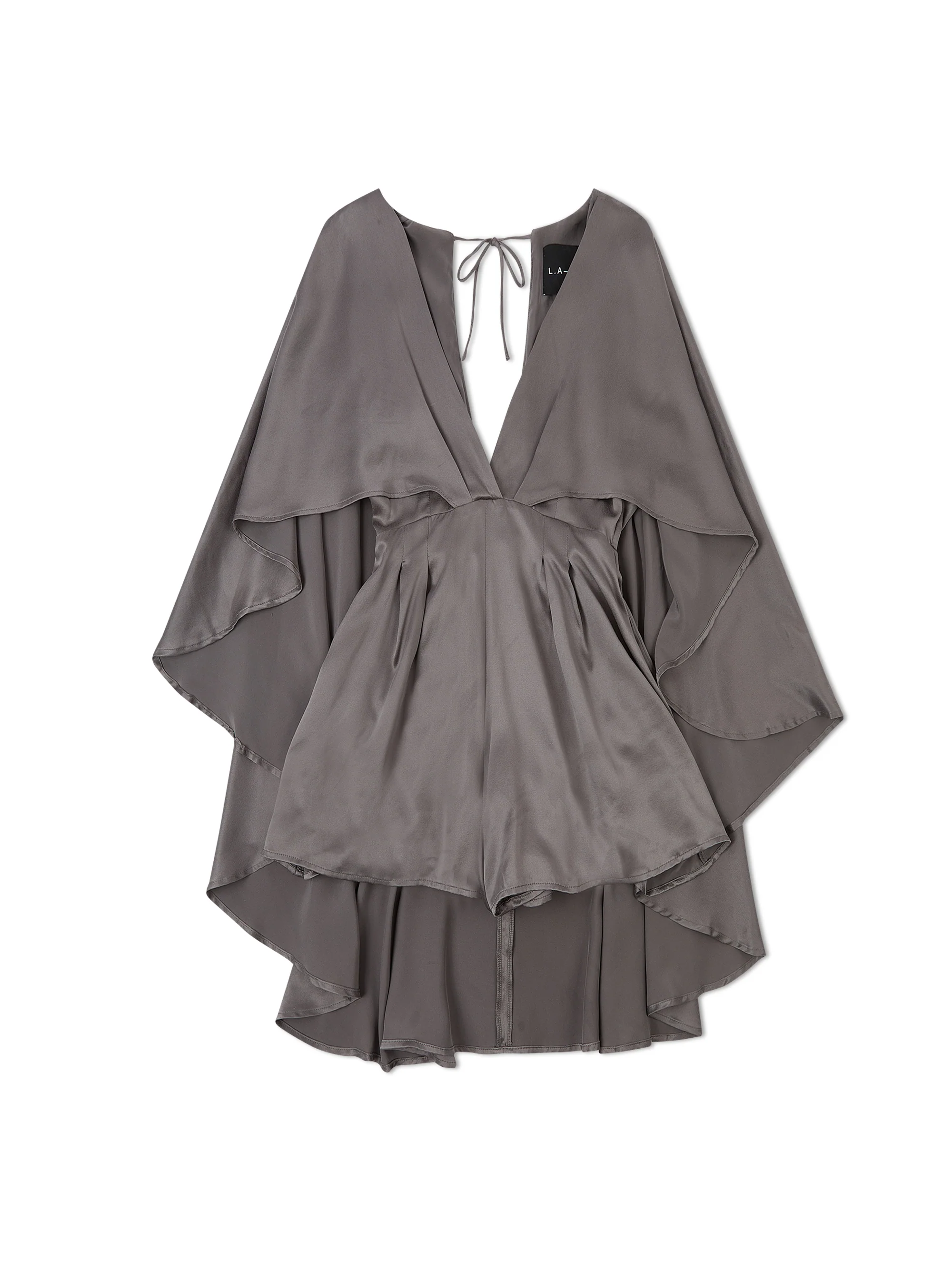 'DAHLIA' SILK CAPE BACK PLUNGE PLAYSUIT GREY - Image 2