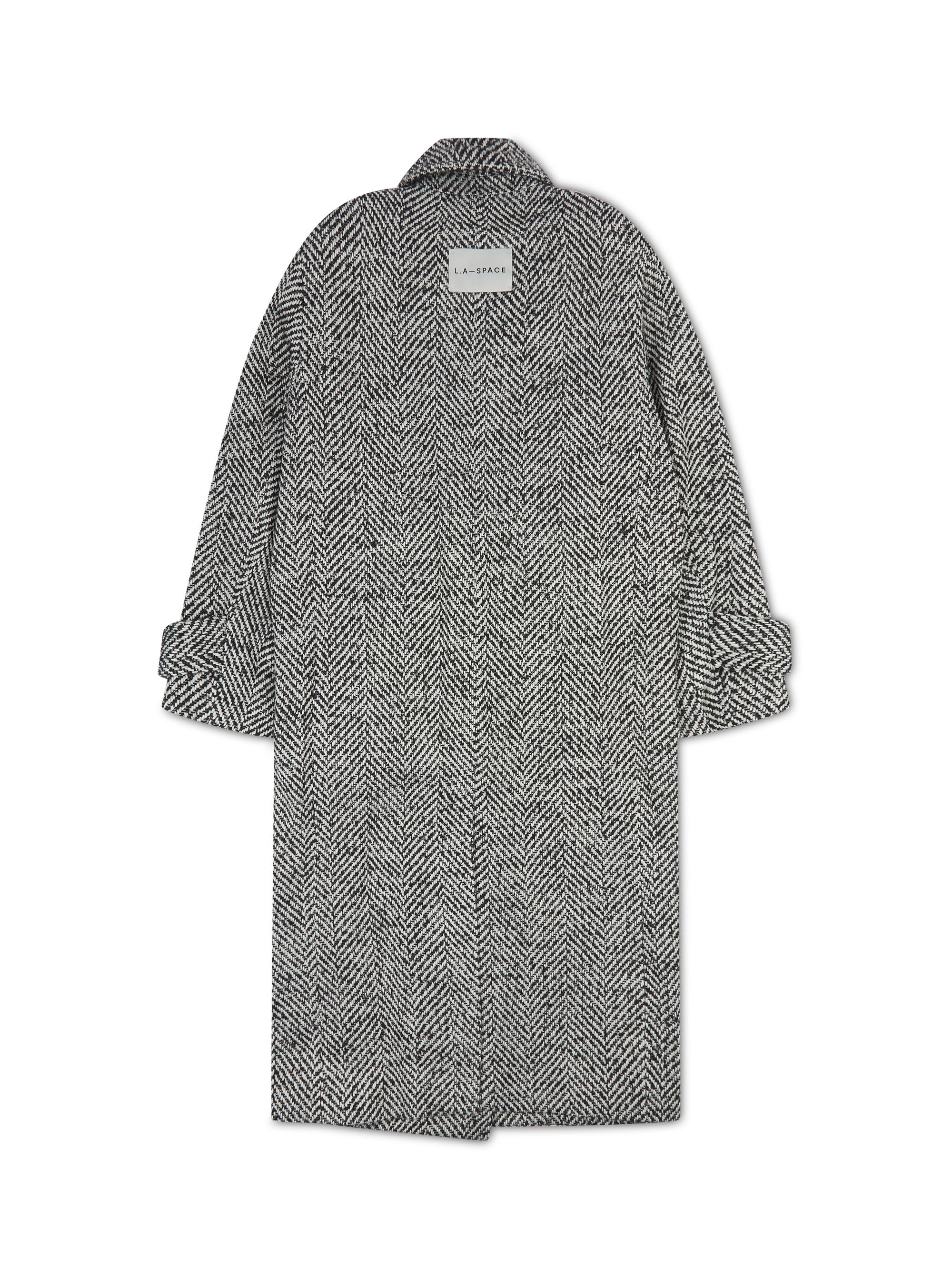 'MORGAN' HERRINGBONE DOUBLE BREASTED BELTED COAT BLACK - Image 10
