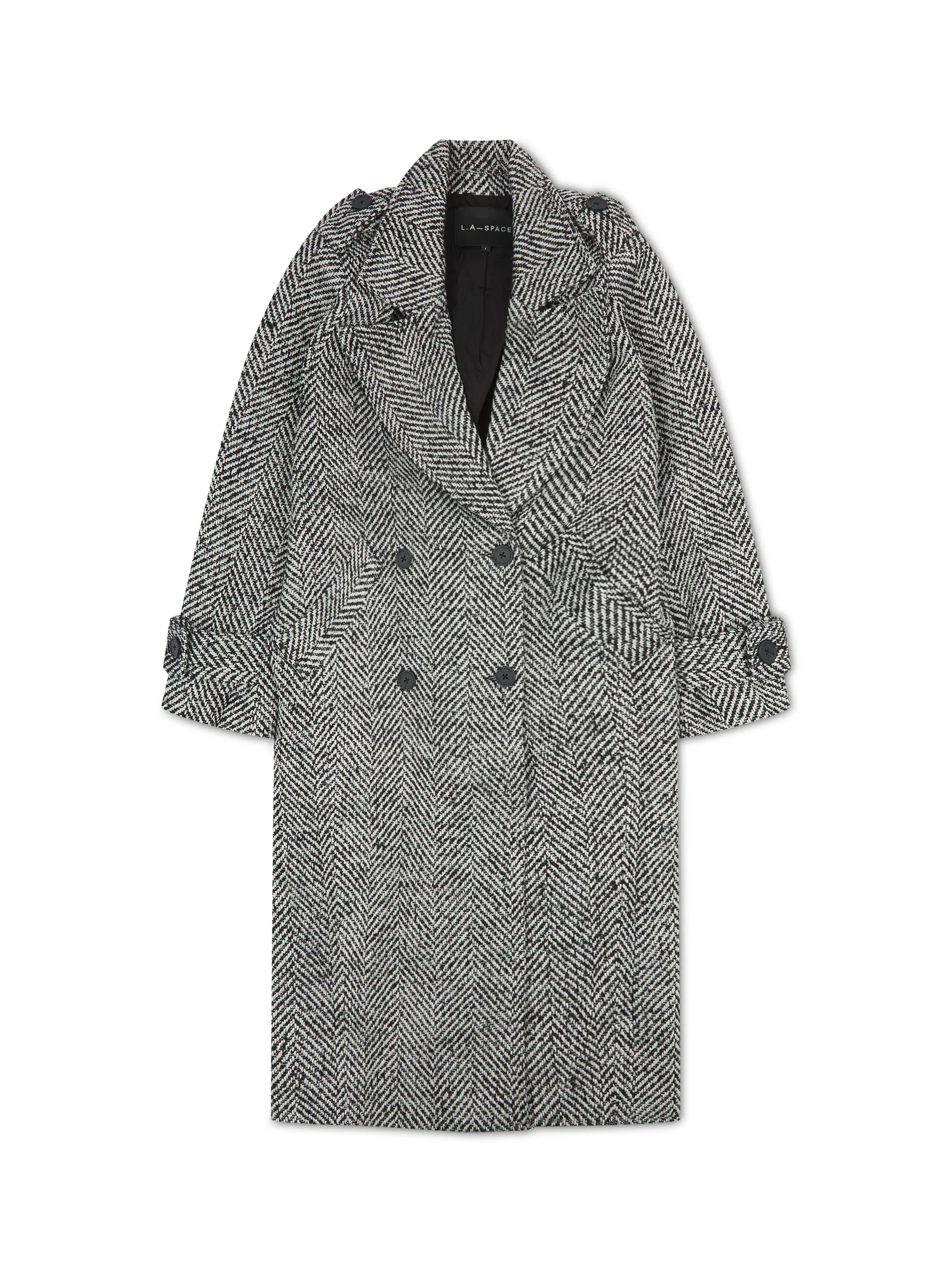 'MORGAN' HERRINGBONE DOUBLE BREASTED BELTED COAT BLACK - Image 9
