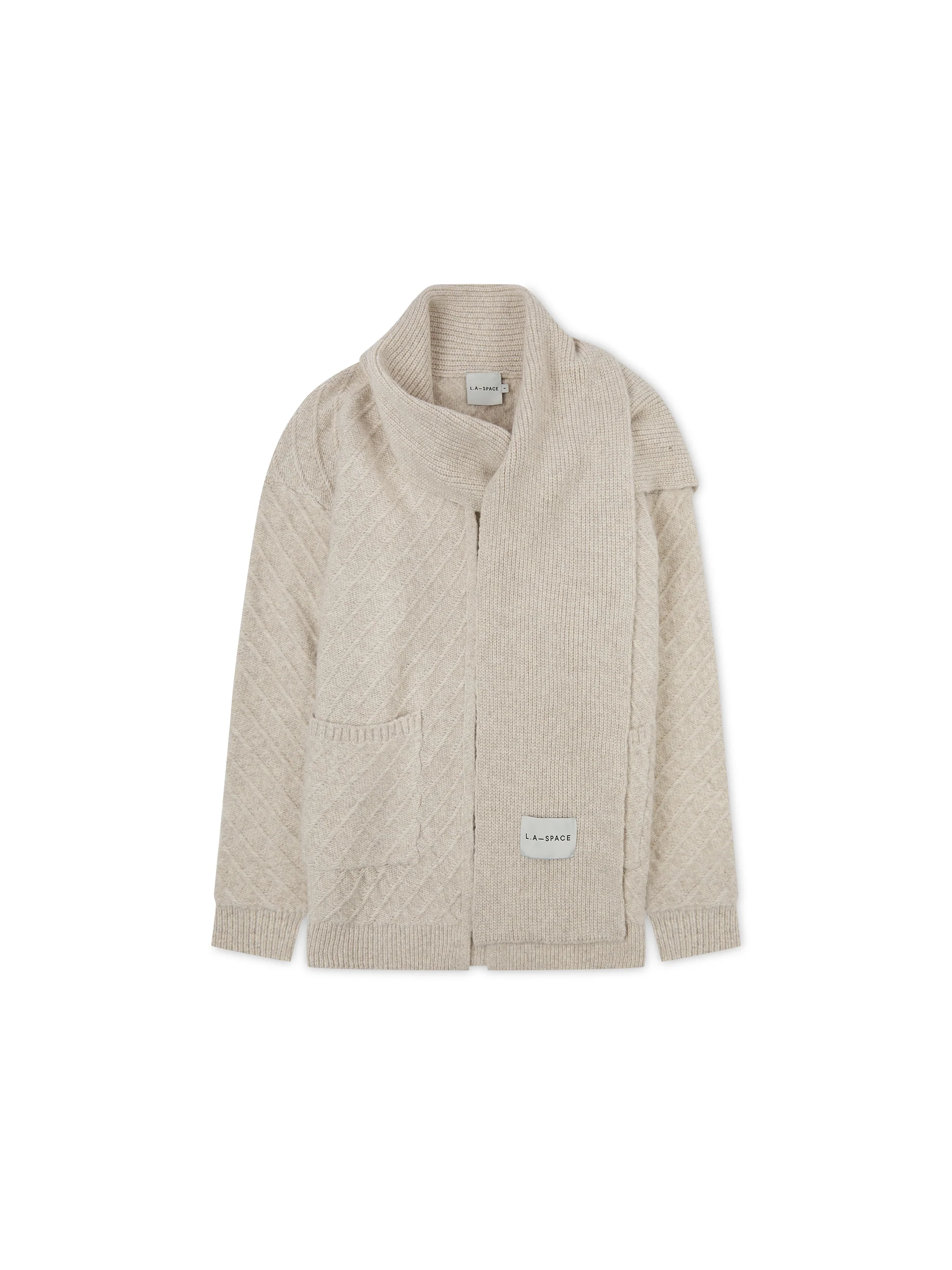 'CAMILLE' KNITTED CARDIGAN WITH SCARF DETAIL BEIGE - Image 4