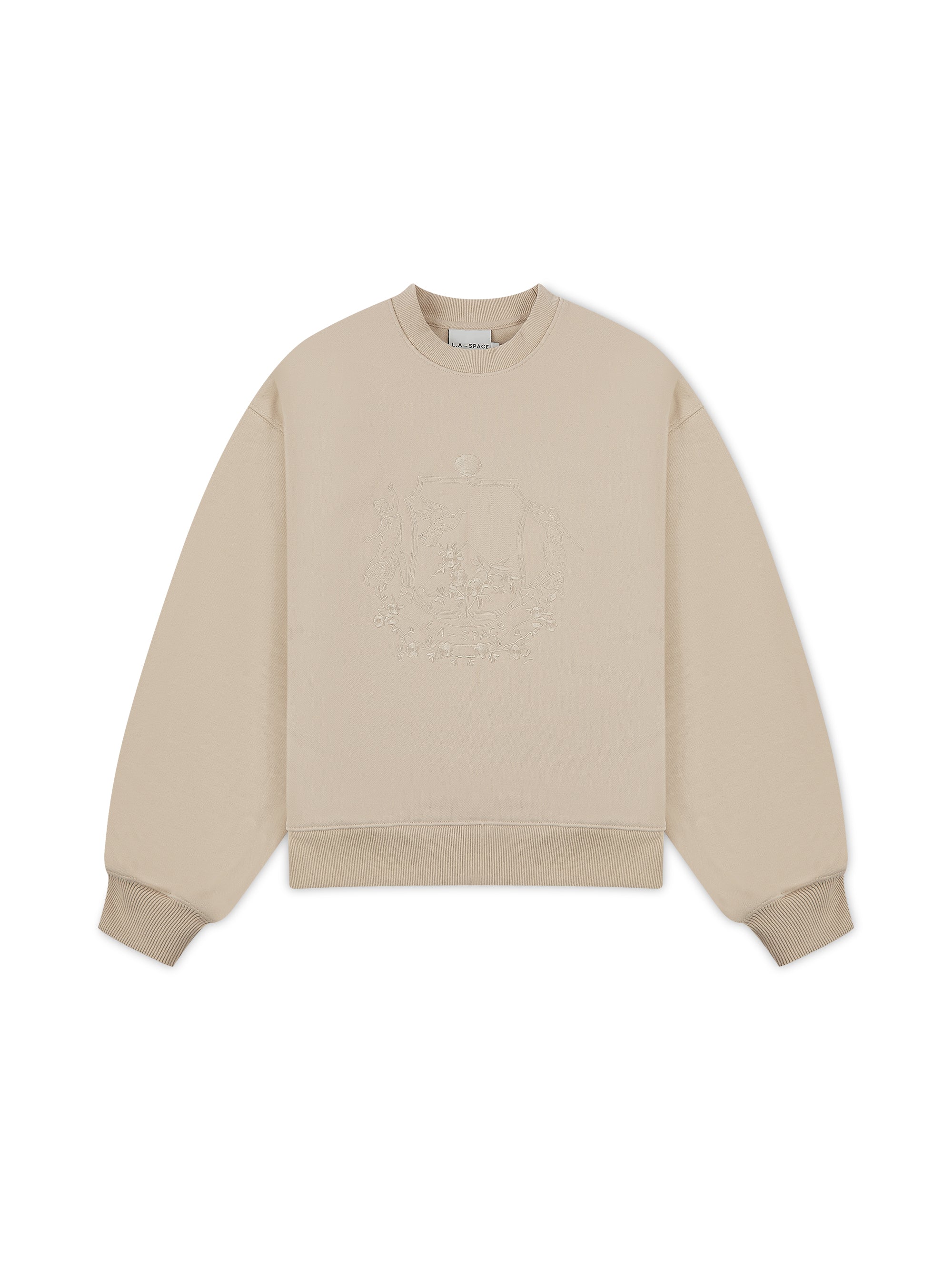 ‘DUCHESSE’ VARSITY EMBROIDERED OVERSIZED SWEATSHIRT BEIGE - Image 4