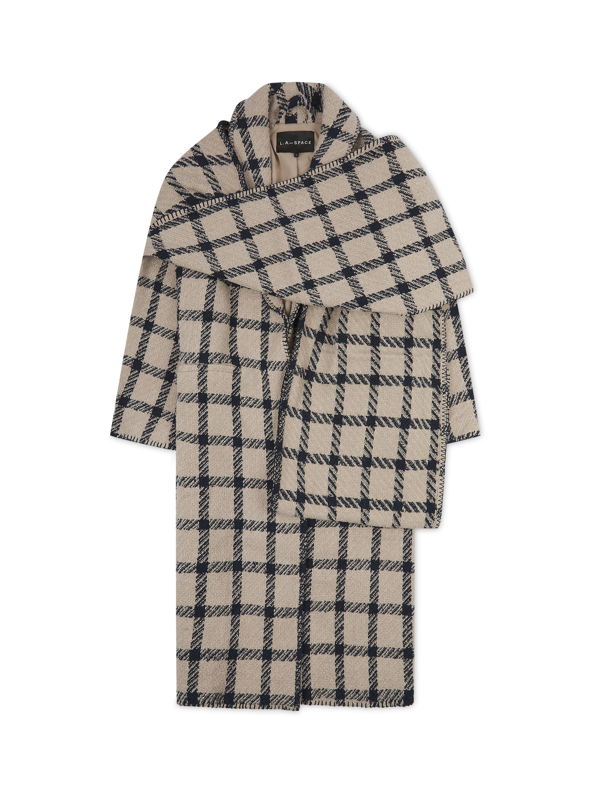 'BOHÉME' LONGLINE BLANKET STITCH OVERCOAT BEIGE - Image 4