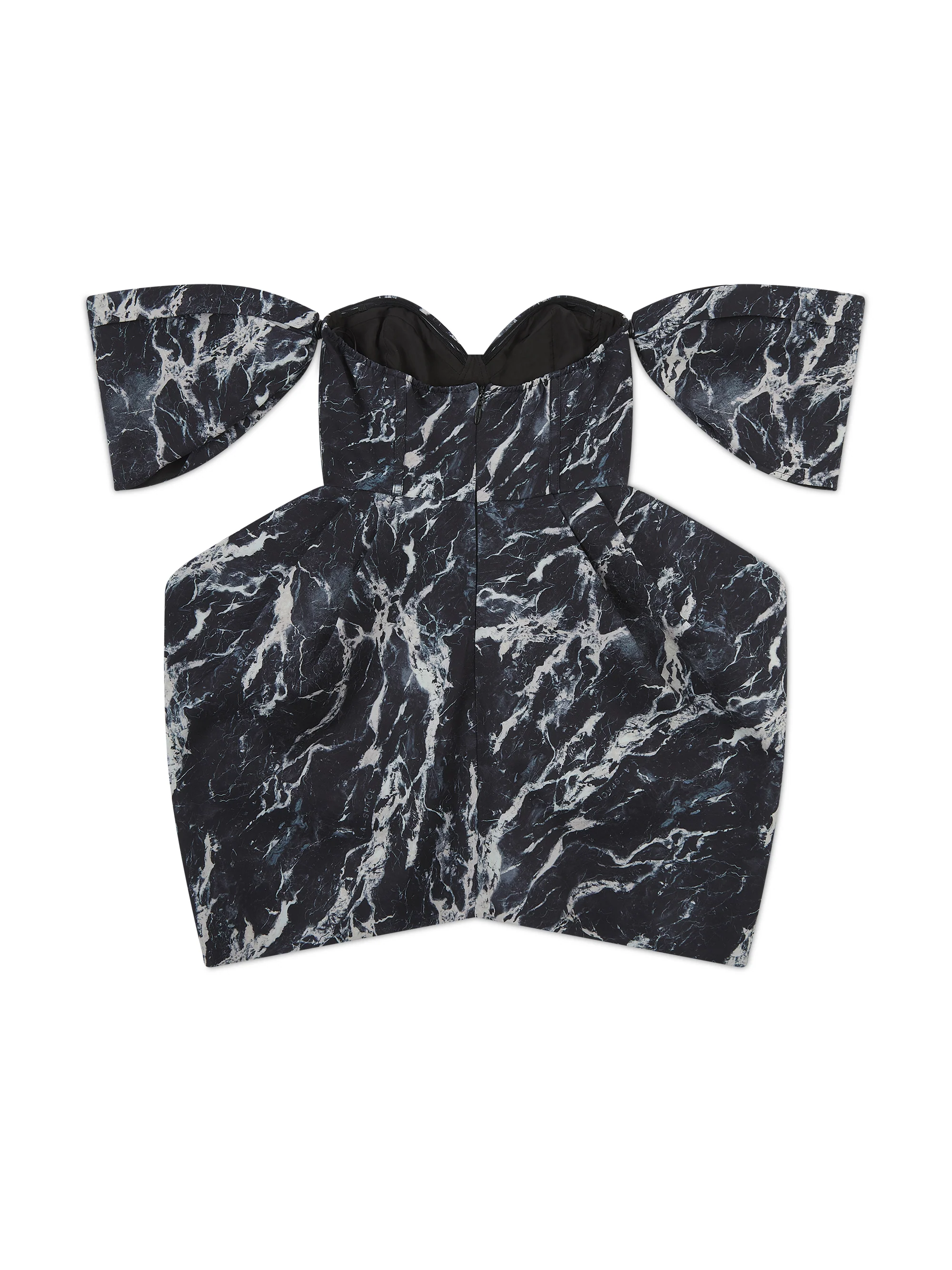 'ANASTASIA' MARBLE PRINT BUSTIER HOURGLASS MINI DRESS WITH DETACHABLE SLEEVES - Image 6