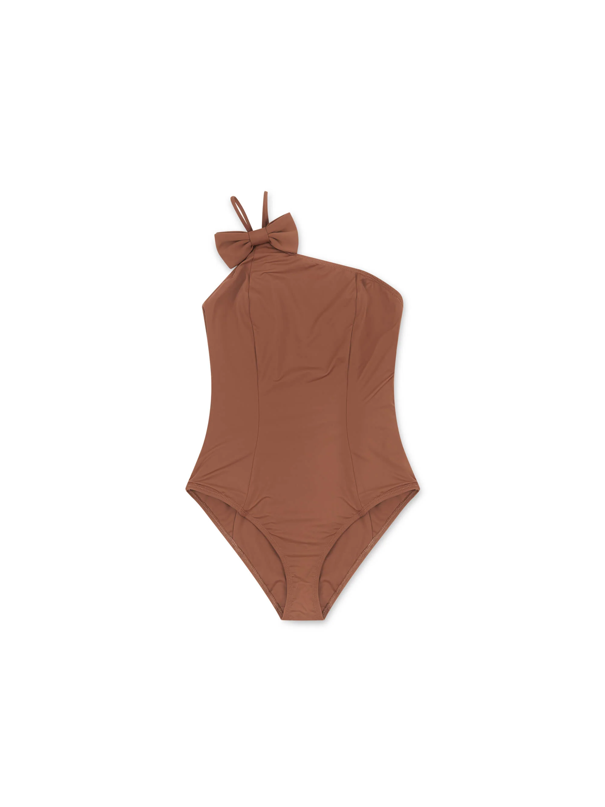 'VIENNA' ONE SHOULDER BOW DETAIL SWIMSUIT BROWN - Image 5