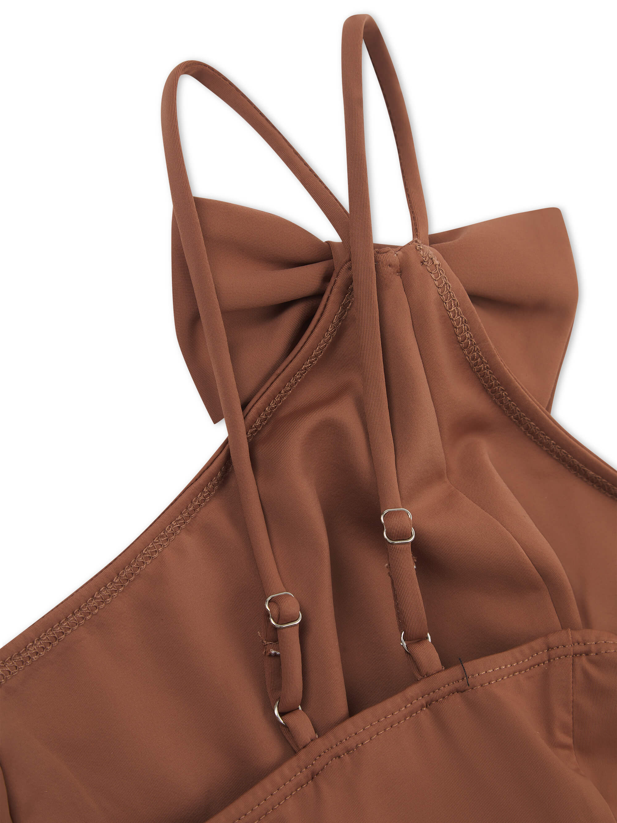 'VIENNA' ONE SHOULDER BOW DETAIL SWIMSUIT BROWN - Image 8