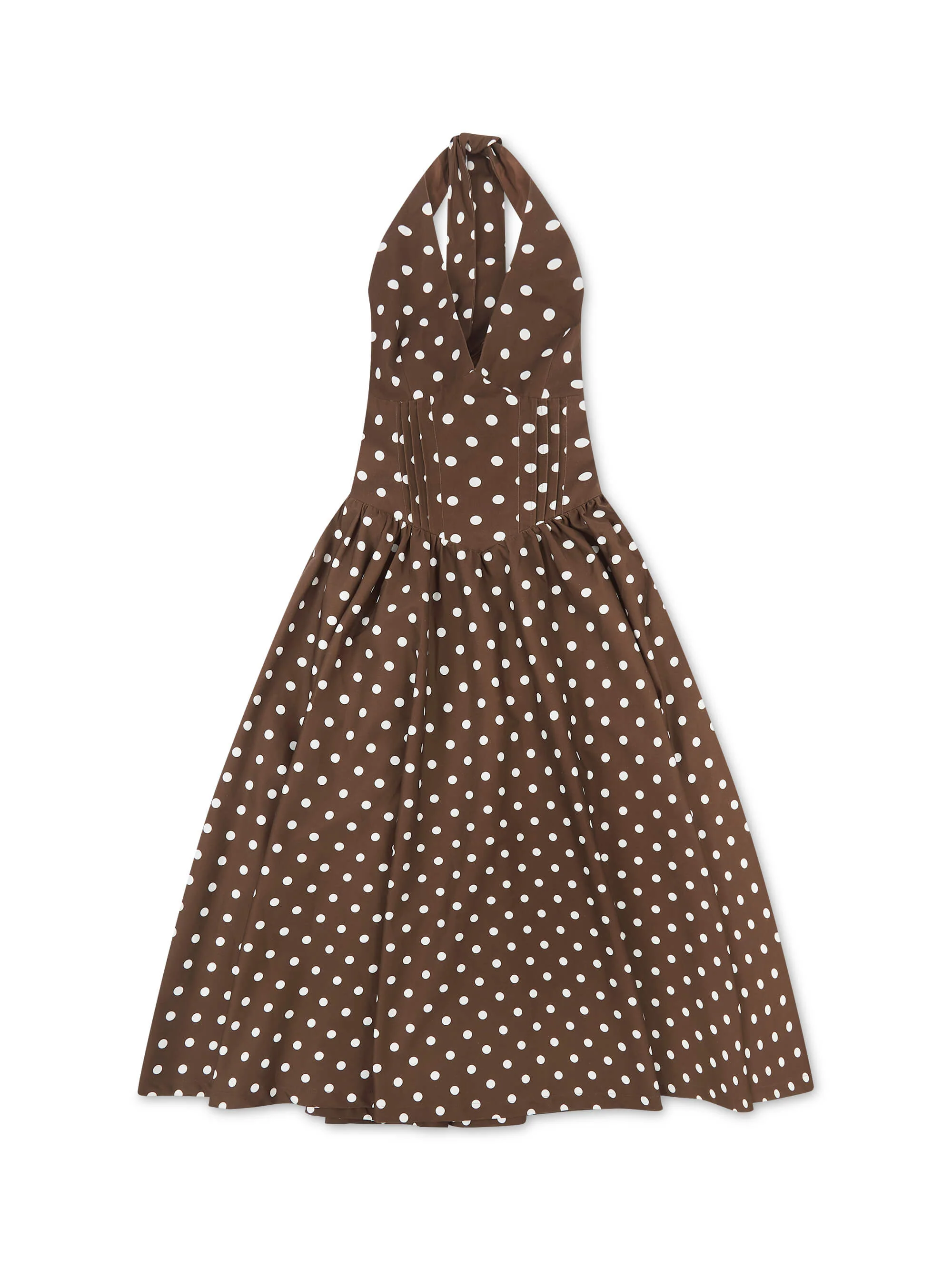 'PRETTY WOMAN' POLKA DOT HALTER NECK CORSET MIDI DRESS BROWN - Image 6