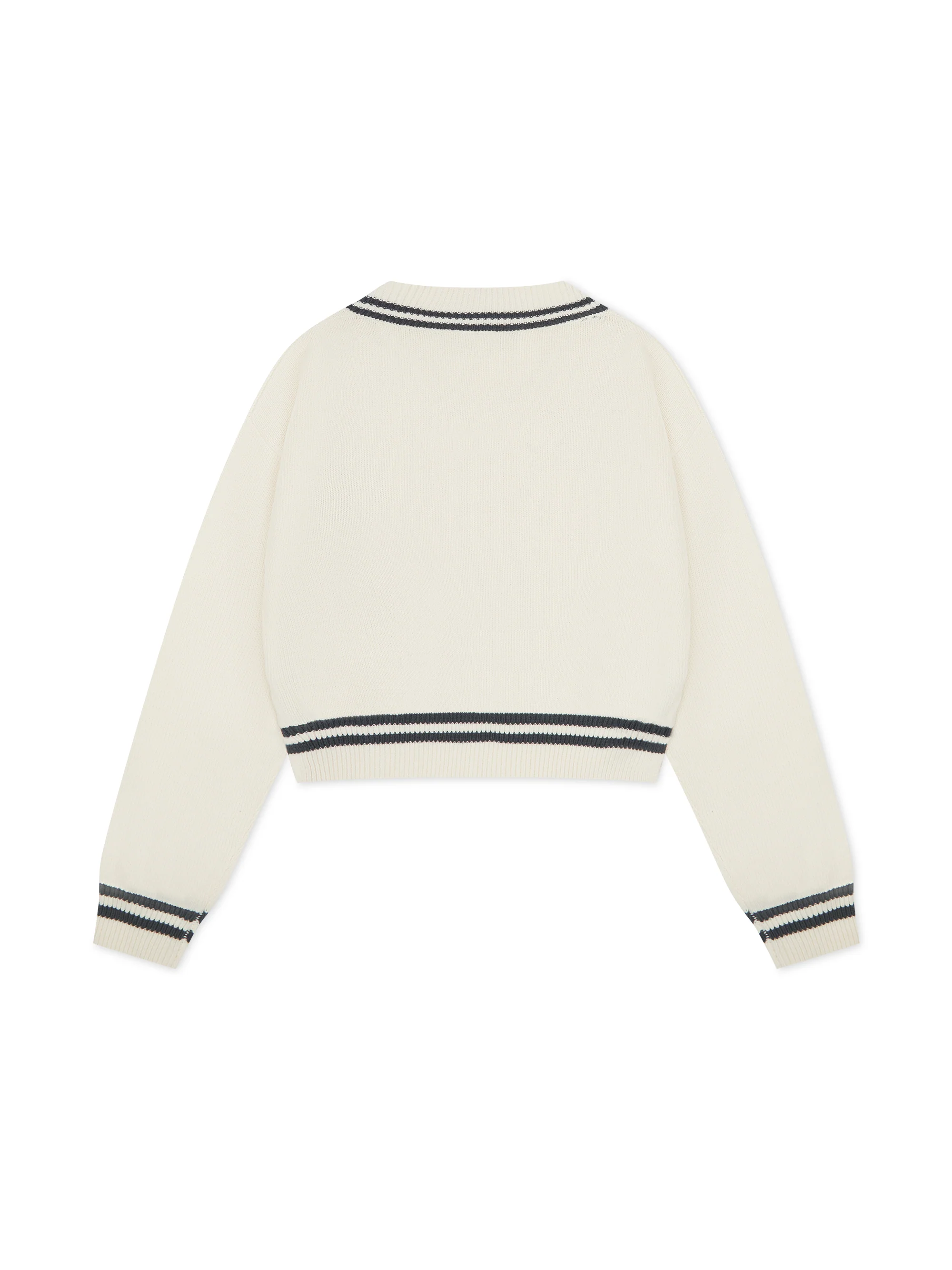 'ROMY' VARSITY CROPPED V NECK KNITTED JUMPER WHITE - Image 4