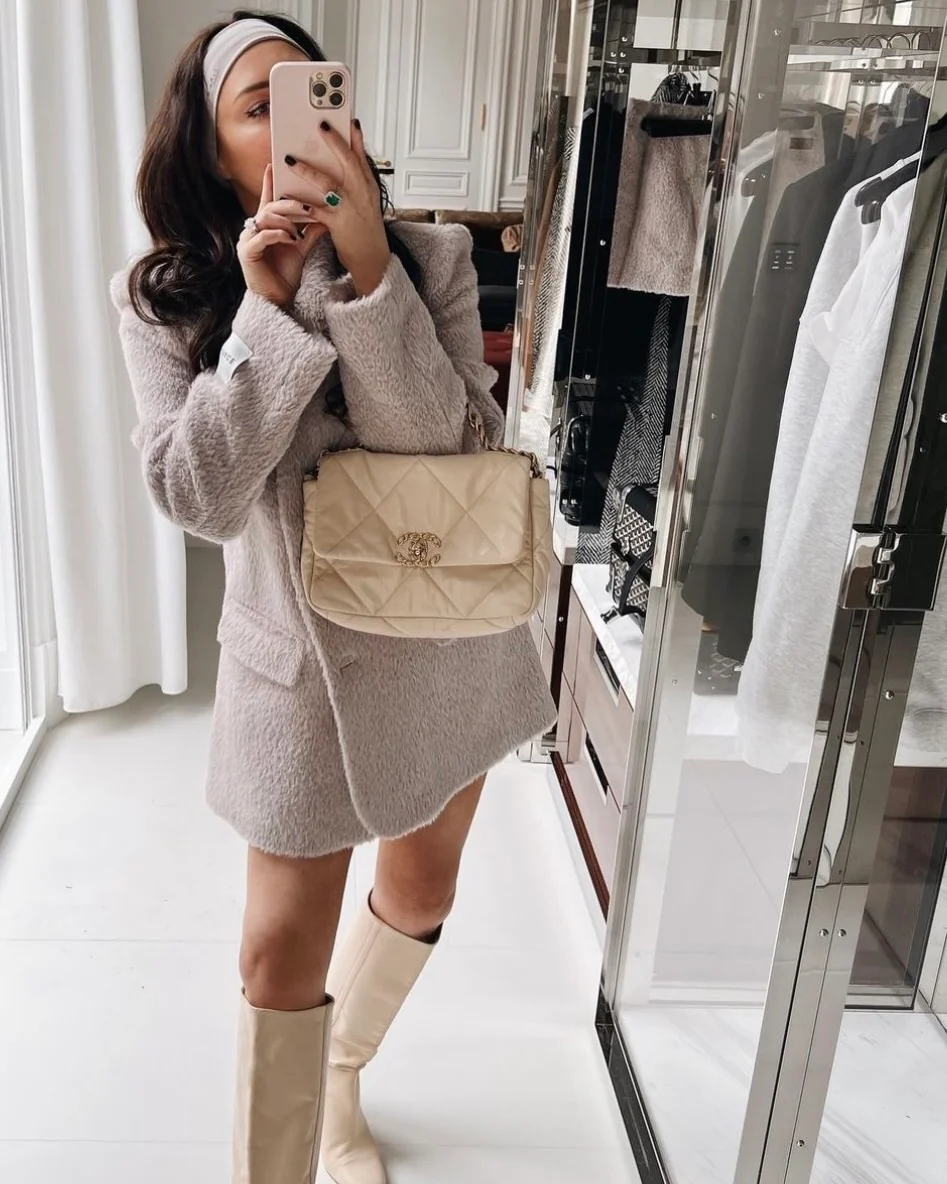 'LORIE' TEXTURED WOOL BLEND MINI SKIRT IN MINK - Image 2